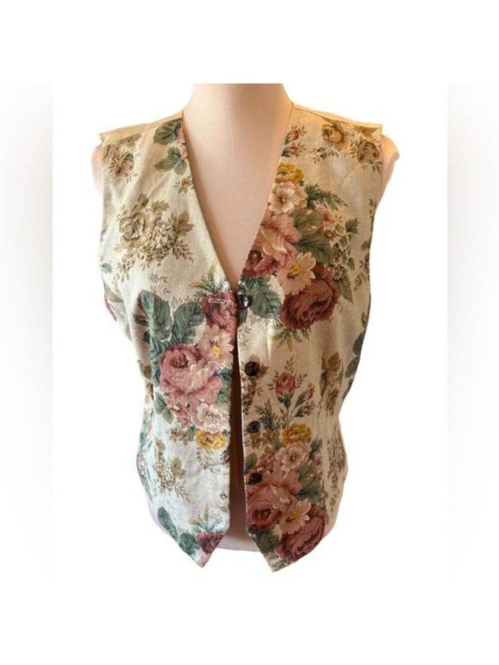 Chelsea Cambell Women’s Vest Size Medium Vintage Linen Blend Floral Cottagecore